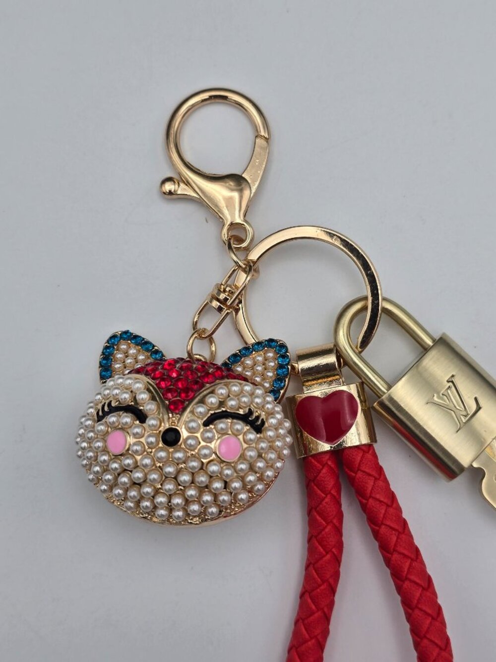 LV Gold Padlock 🔑 Authentic Louis Vuitton Charm + Unbranded Fox Head Keychain - Picture 10 of 12